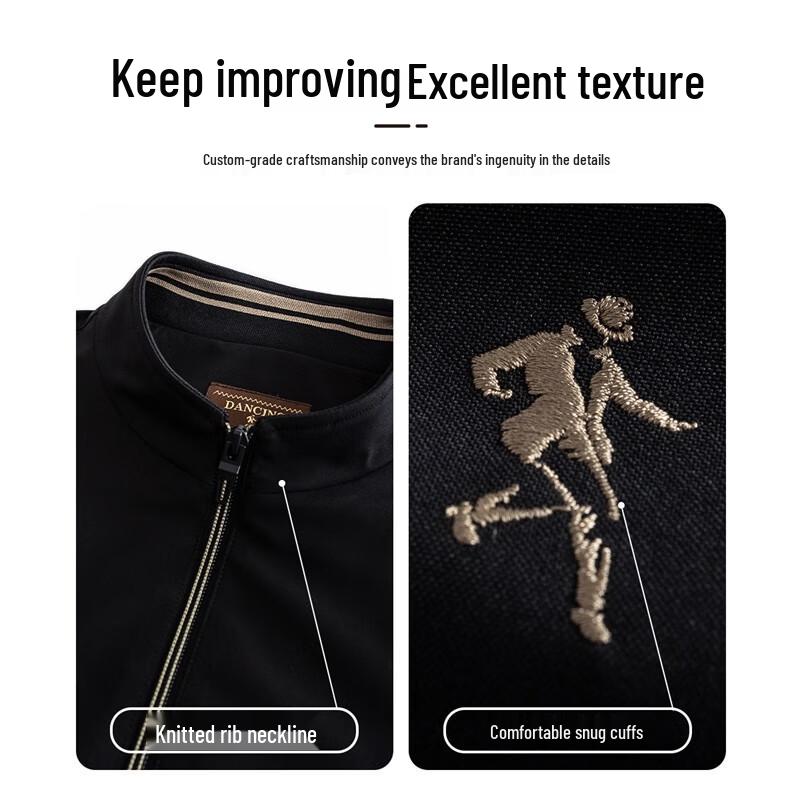 Dancing with Wolves Men's Casual Windproof Jacquard Ribbed Stand-Up Collar Jacket