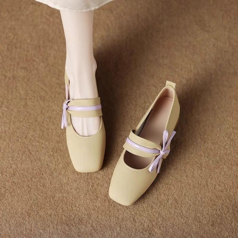 

Fashion Spring New Single Shoes Women s Square Head Shallow Mouth Butterfly Knot Soft Sole Anti-slip Wear-resistant Low-top Shoes 35 жёлтый