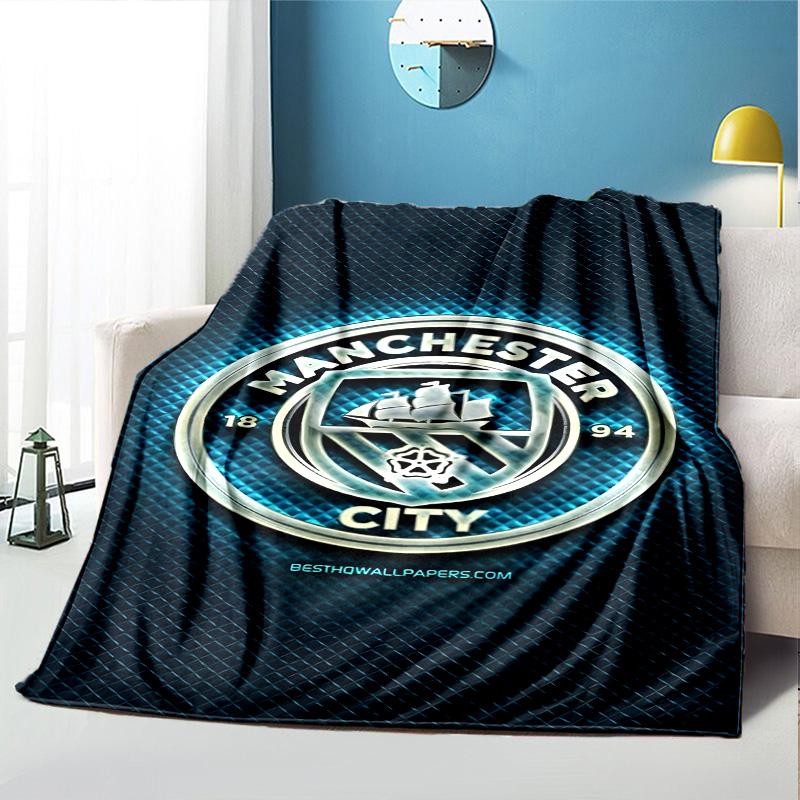 Manchester City FC Pattern Blanket for Home Decoration, Bed, Sofa, Car Travel, Camping, Suitable for All Seasons, Birthday Christmas Gift
