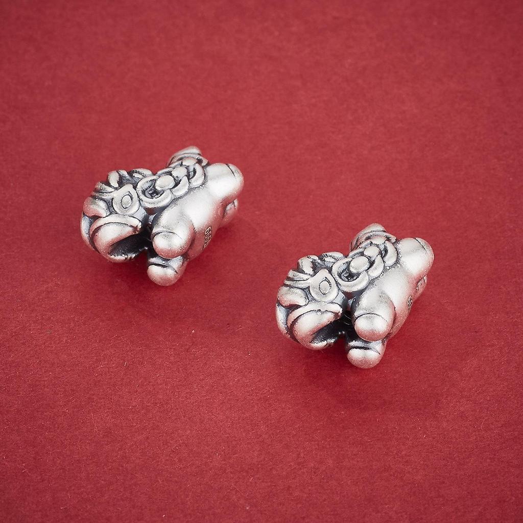 S999 Sterling Silver Zodiac Horse Spacer Beads with Copper Coins for DIY Beaded Bracelets and Rope Weaving Silver Accessories.
