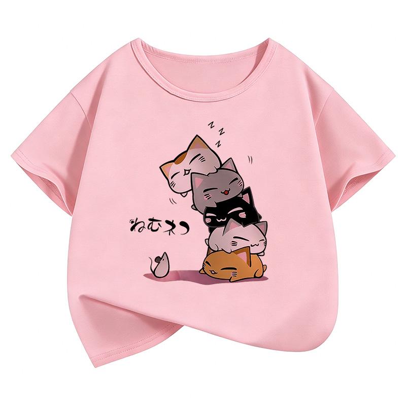 Y2K Funny Cat Graphic Kids Tshirts Summer Short Sleeve Tees Cartoon Boys Girls Clothes Kawaii Tops Children T-shirt