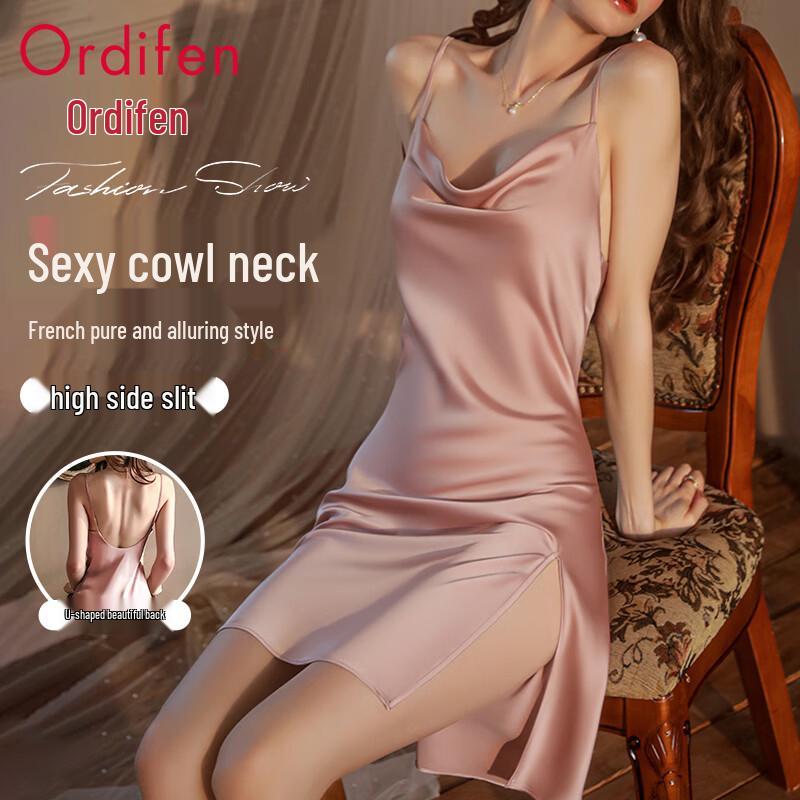 Audifen Women s Sexy Ice Silk Nightdress L