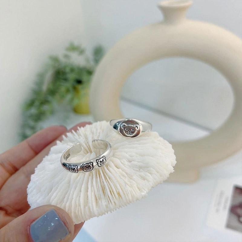 Retro Cute Eyecatching Bear Ring In Adjustable 925 Sterling Silver For Statement Fashion