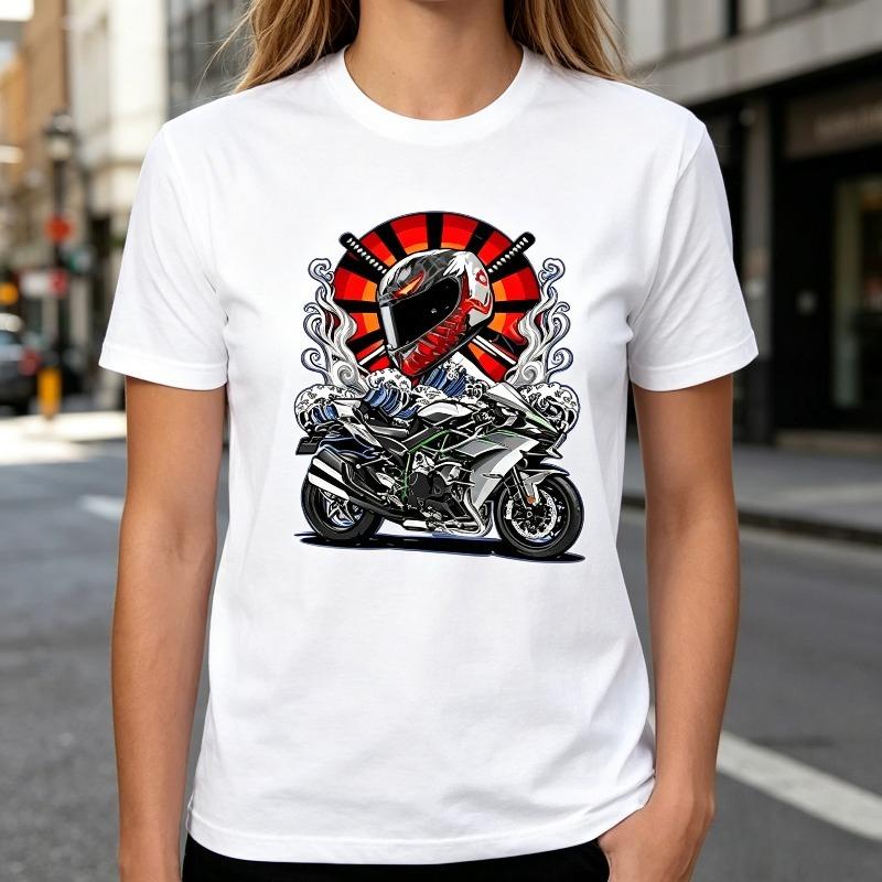 Vintage Samurai Sword Motorcycle Rider Print Tshirt Unisex Unisex Hip Hop Street Style Soft Cotton Short Sleeve