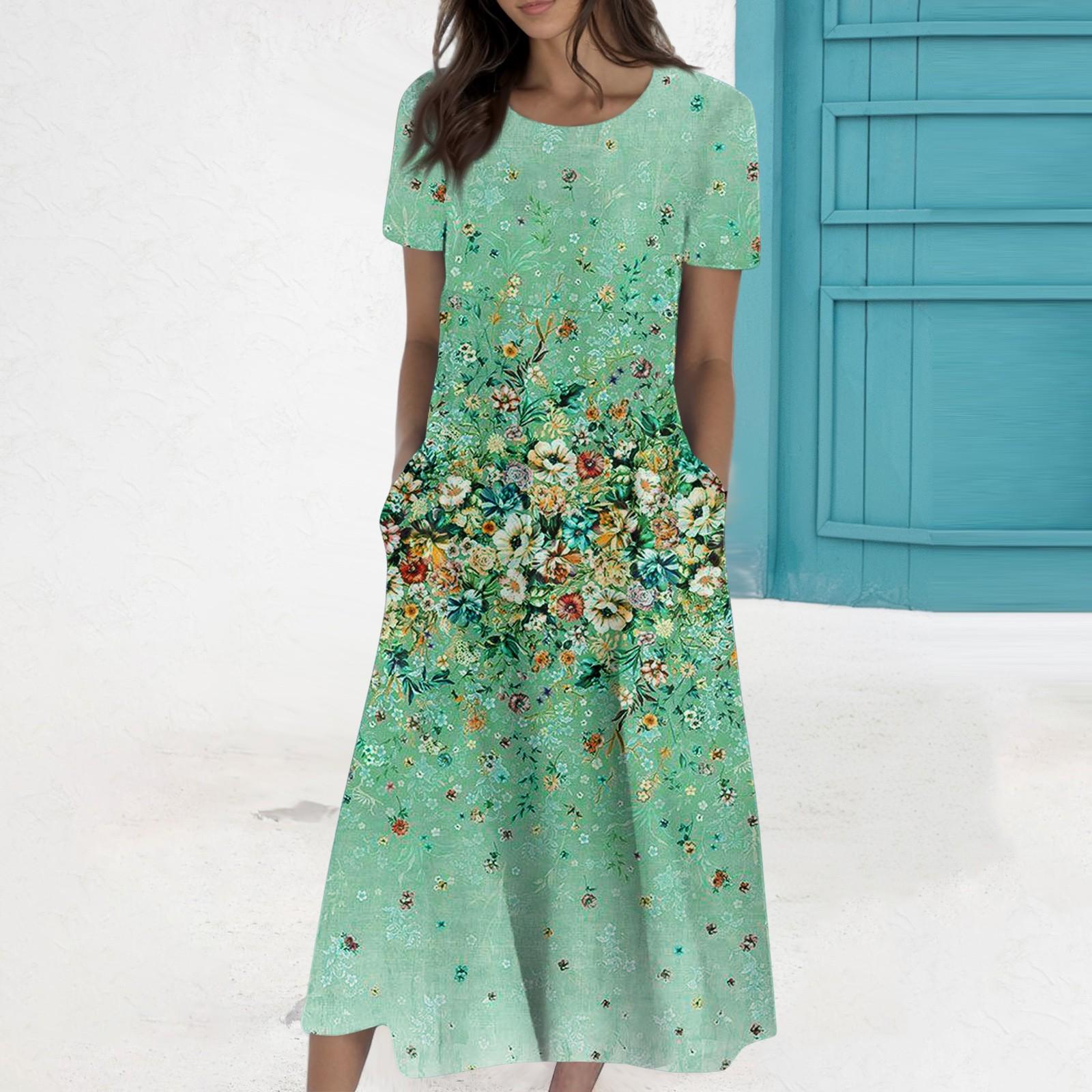 

Женское летнее повседневное модное платье с коротким рукавом и карманом с круглым вырезом M