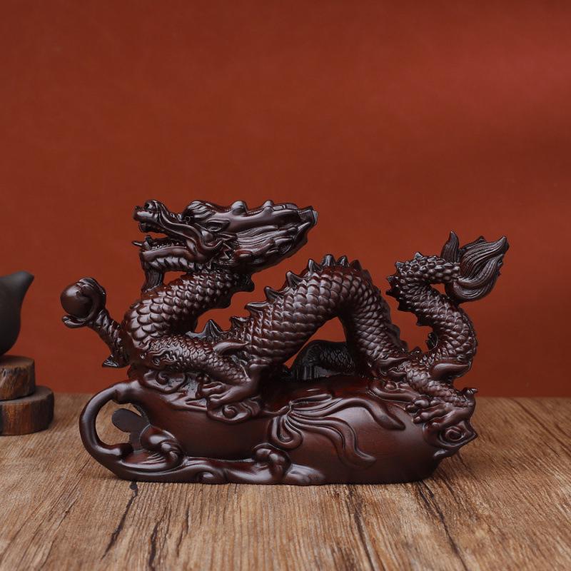 Ebony Carved Gourd Dragon Ornament: New Chinese Style Home and Office Decoration Craft Gift