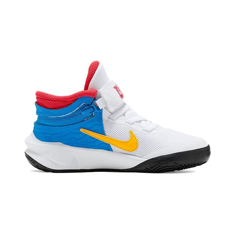 Nike Team Hustle D 10 Flyease Slip-Resistant Shock Absorbing Breathable Low-Top Basketball Shoes Kids Sneaker White Blue Yellow DV9109-171