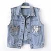 Fashion Design Sequins Summer Autumn Women's Waistcoat Korean Leeveless Denim Jeans Jacket Vest