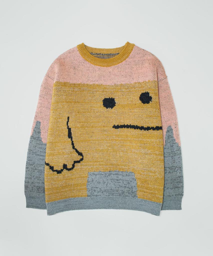 GROUNDWORK Square Man Knit Sweater / Pink Olive Mix