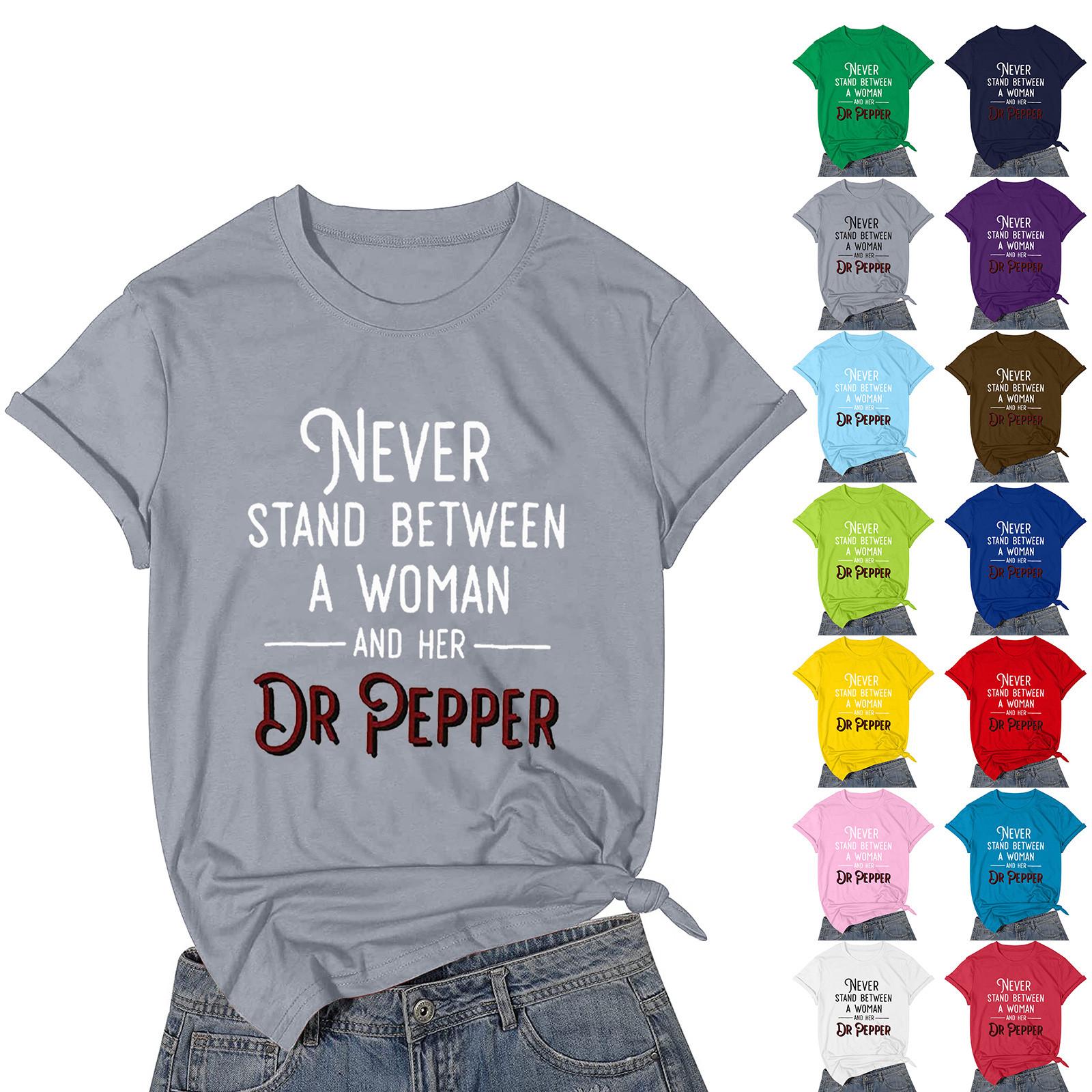 

Women Never Stand Shirt Summer Short Sleeve O-Neck Tees Casual Loose Top S розовый