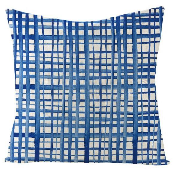 New Blue Geometric Linen Pillowcase Home Sofa Pillowcase