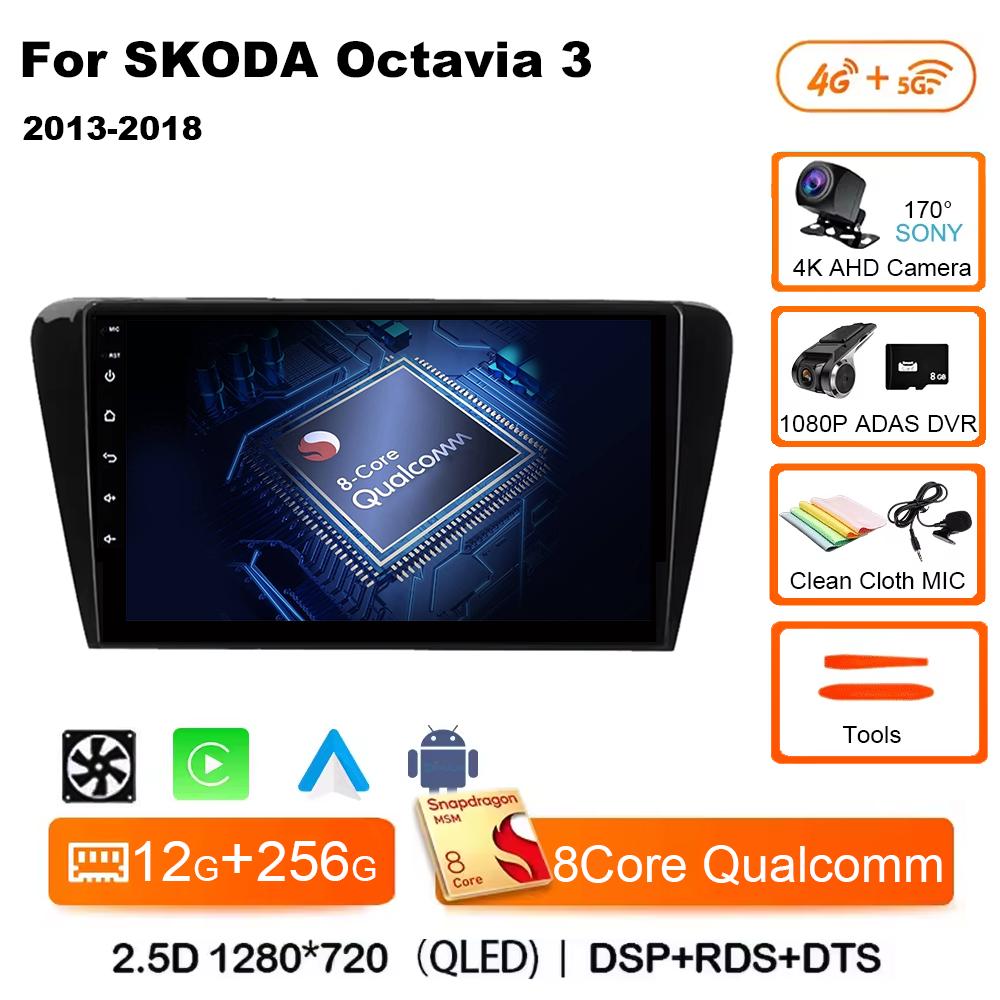 Android 14 Car Multimedia Player For Skoda Octavia 3 2014 2015 2016 2017 2018 2019 Qualcomm Radio Carplay Android Auto 4G+Wifi