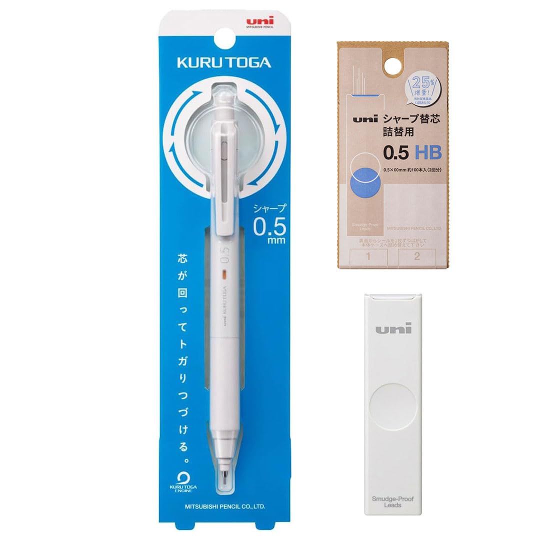 Mitsubishi Pencil Kuru Toga Mechanical Pencil Refill Set Toga KS Model Light Color Case HB Refill S [Kuru 0.5mm Gray] + [Uni 0.5mm White] + [Uni 0.5mm