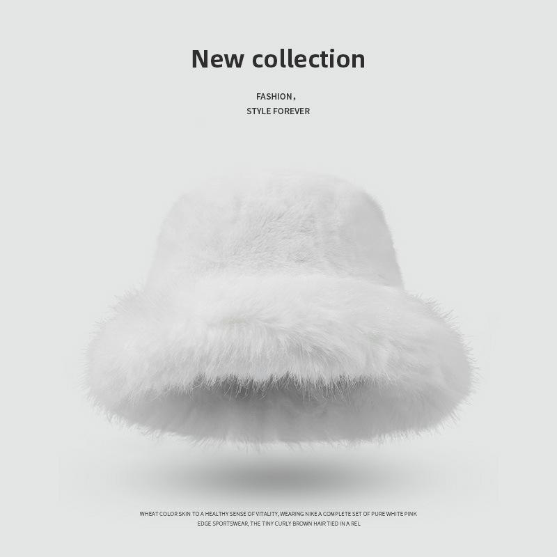 Imitation Rabbit Fur Big Head Circumference Bucket Hat Autumn and Winter Plush Versatile Show Small Face Warm Thickened Fashion Basin Hat