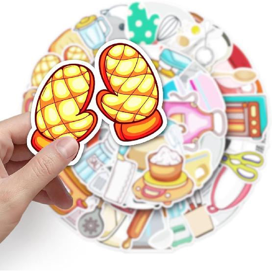 Daily Kitchen Stickers,50pcs Baking Stickers,Kitchen Sticker, Pot Sticker,for Water Bottle,Waterproof Vinyl for Laptop Computer Phone Bumper