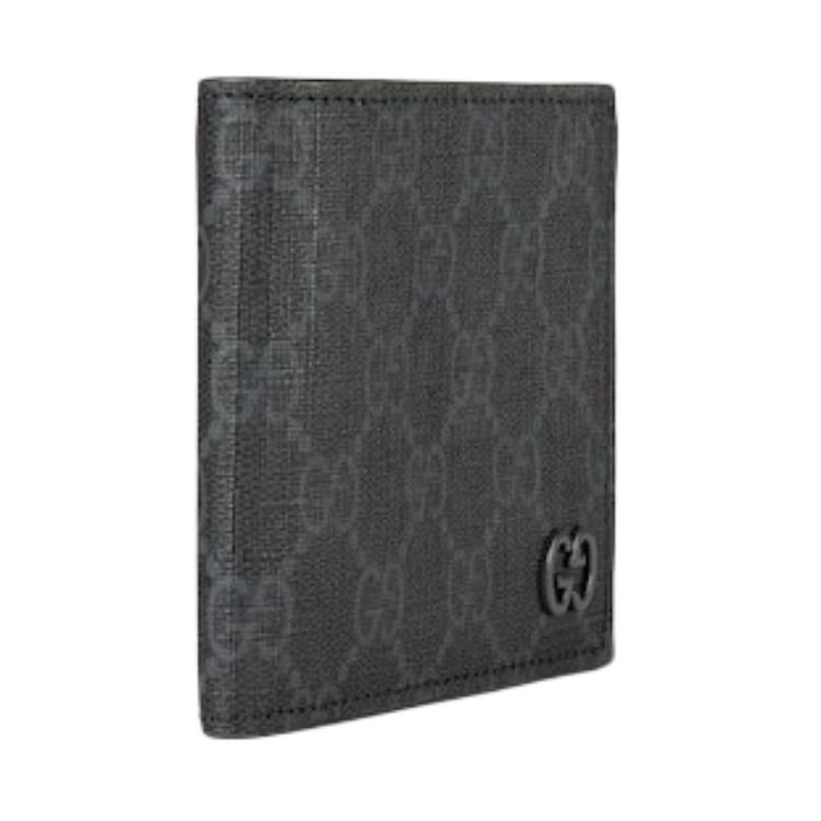 Gucci Double G Logo Ceramic Effect Flip Cover Wallet GG Supreme Canvas And Leather Men wallet Black 768243-FACQC-1048