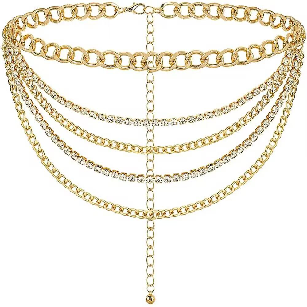 Fashion Rhinestone Claw Chain Multi-layer Tassel Body Chain Versatile Geometric Chain Waist Chain Women