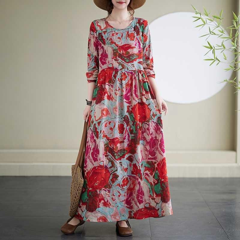 

Vintage Long Skirt Flesh-Covering Dresses L