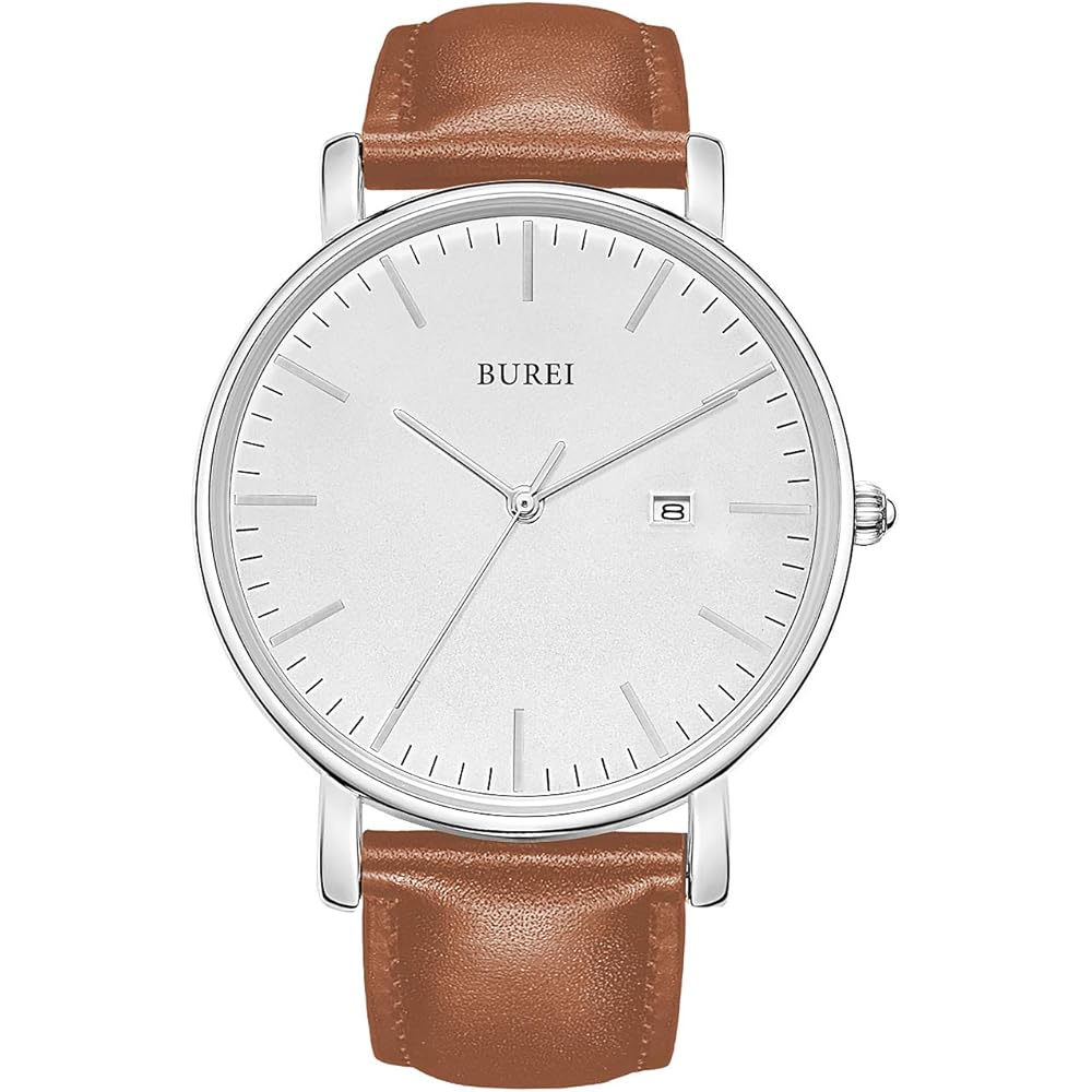 BUREI Men s Simple Business Watch Leather Waterproof Analog Date Stylish Slim Design