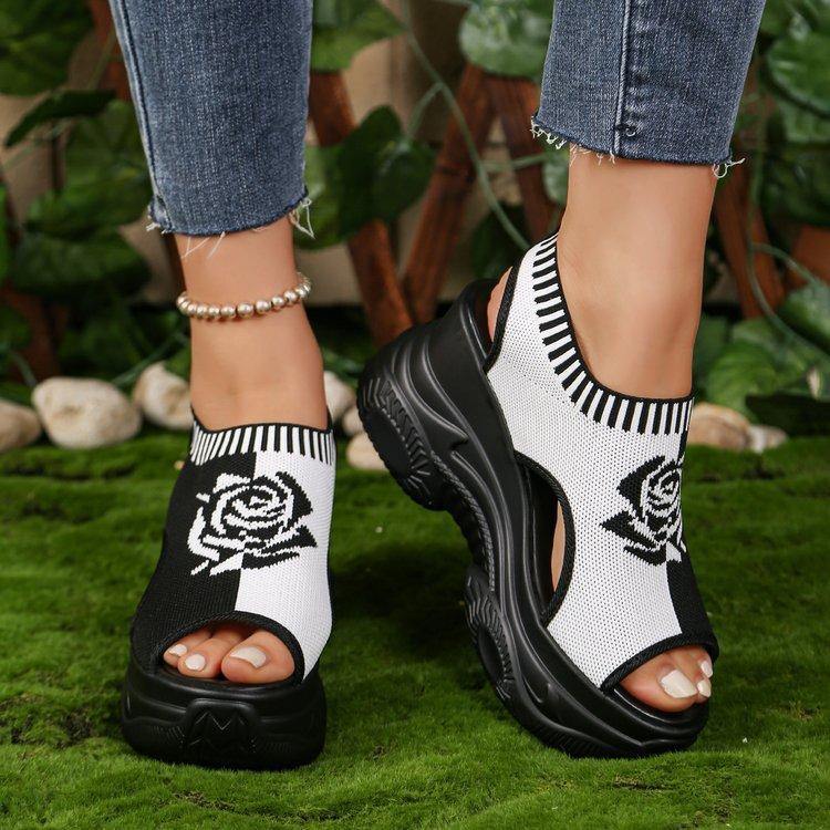 Plattform-Keilsandalen für Damen in Übergröße, atmungsaktives Geflecht, Fischmaul, elastisches Fußbett, leichte und bequeme Sandalen