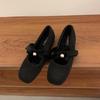 Xiaoxiangfeng Fleece Square Head Bow Thousand Gold Feeling Inner Height Increase Single Shoes French Evening Wind Mary Jane Shoes New