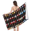 Vintage Guitar Pattern Print Sand Free Beach Towel Quick Dry Absorbent Music Theme Bath Towel for Pool Swimming Bathroom Beach
