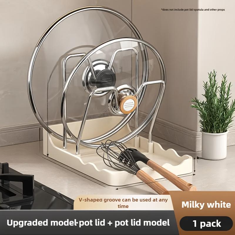 Stainless Steel Pot Lid Shelf with Drainage Tray Kitchen Organizer Storage Rack Utensils Dish Drying Countertop Cabinet Space Saving
