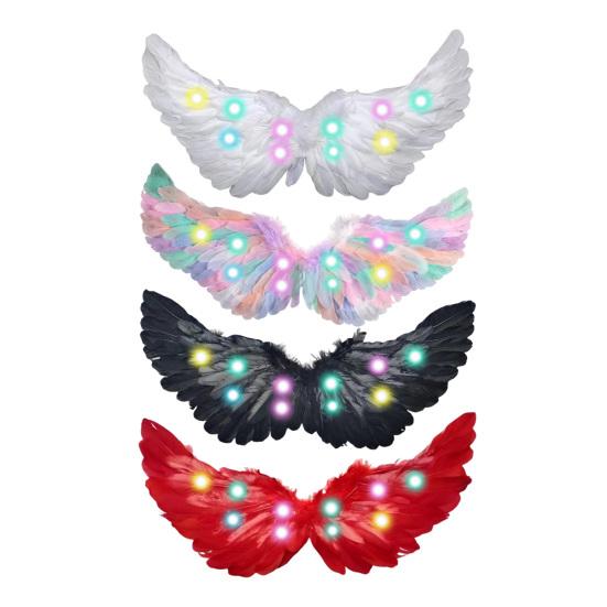 Halloween LED Angel Wing Light Up Angel Feather Wings with Elastic Straps Fairy Cupid Wings Cosplay Costume for Kids Girls Women