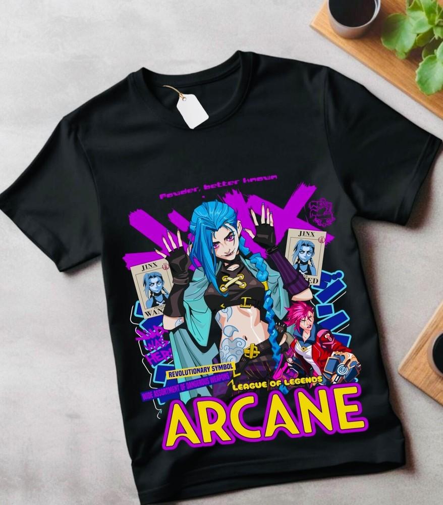 

Arcane Jinx T-Shirt Japanese Anime Cartoon Jinx Arcane Graphic Shirt All Size 4XL