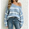 Women Casual Off Shoulder Knit Sweater Loose Fit Long Sleeve Pullover