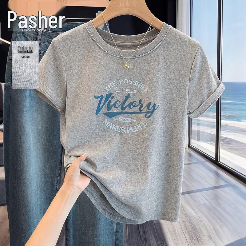 Sishe Women s Slim-Fit Printed Round Neck Short Sleeve T-Shirt OS