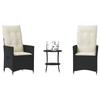 VidaXL 3-piece Bistro Set with Cushions Black Braided Resin 365652