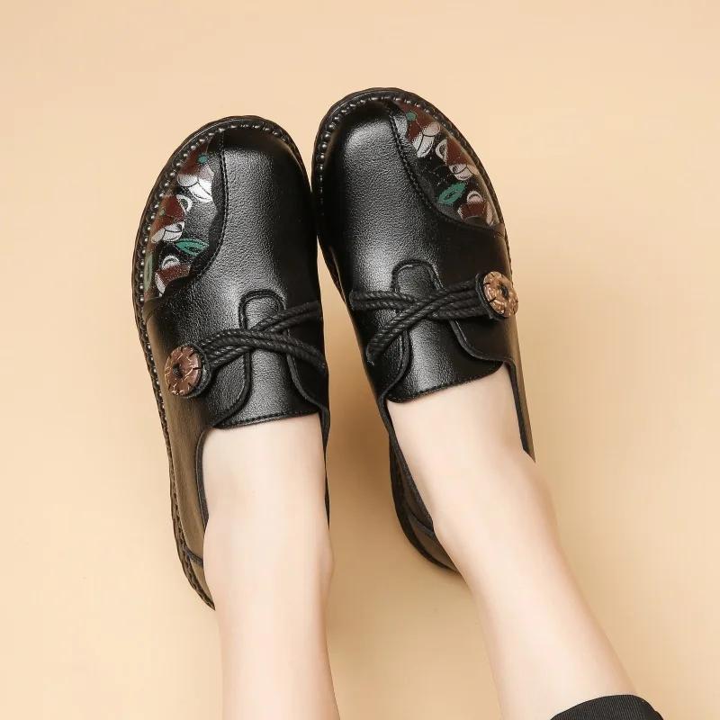 Fashion Fashion Women Shoes Genuine Leather Loafers Women Casual Shoes Mother Soft Comfortable Shoes Women Flats Non-slip 2025