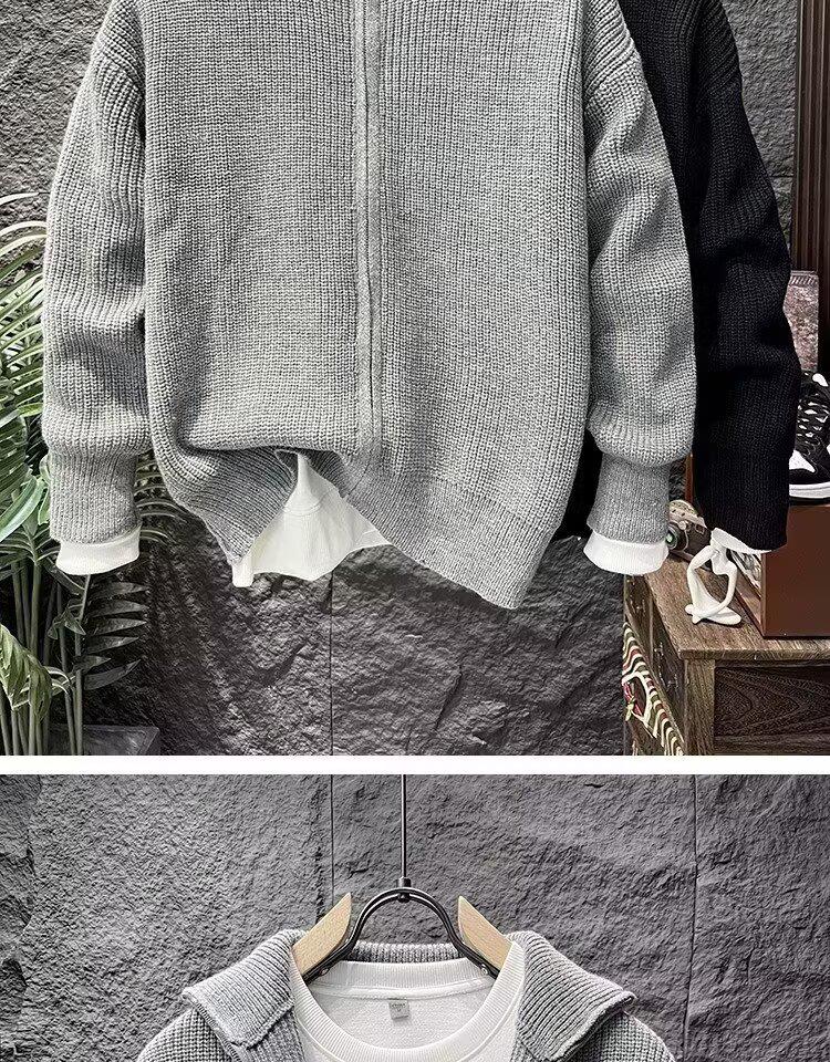 Versatile Double Zipper Cardigan: Autumn/Winter Loose Stand-up Collar Sweater Jacket