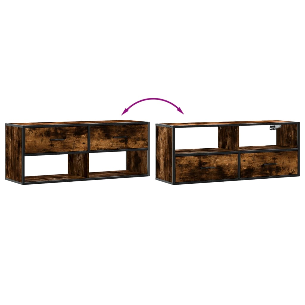 TV Stand Smoked Oak Finish 100 x 31 x 39.5 cm Engineered Wood and Metal