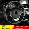 DIY Deluxe Glossy Black Carbon Fiber+Leather Car Steering Wheel Cover Trim 38cm