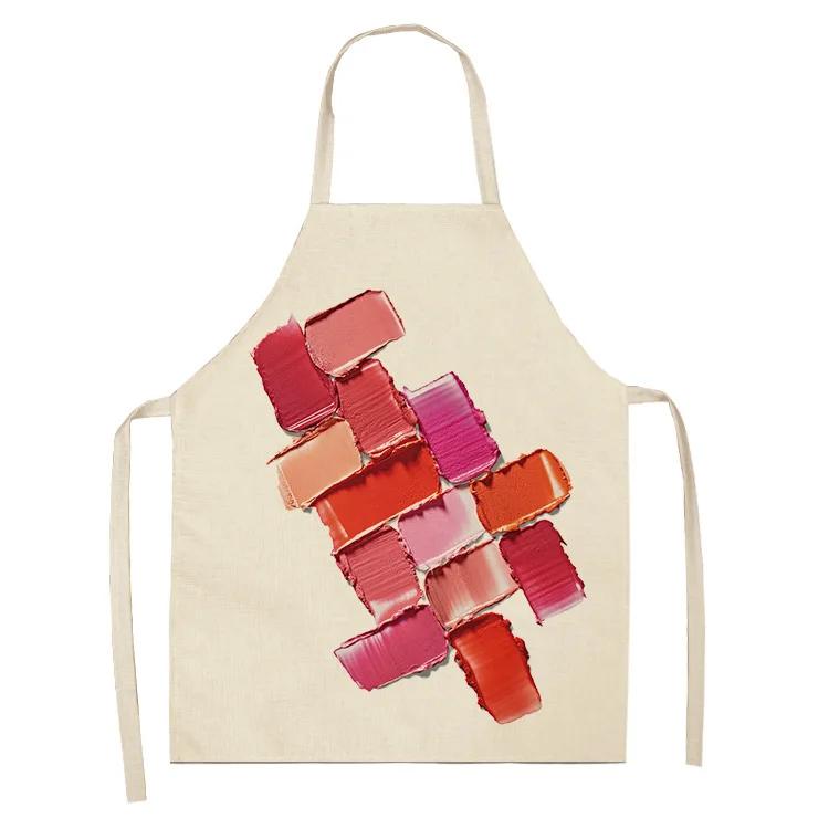 Nail Polish Lipstick Kitchen Cotton Linen Apron Bib Home Cleaning Ladies Cooking Picnic