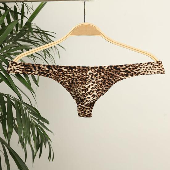 Underwear Leopard Print Breathable Men T Shape Underpants Thongs Daily Life