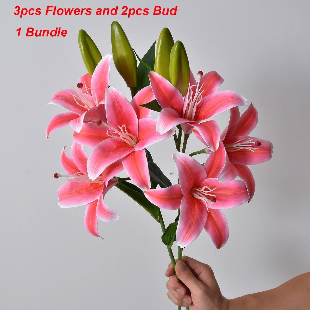 With 3pcs Flowers and 2pcs Bud Artificial Lily Flower 67cm 6 Colors Fake Flowers Dining Table Decoration Flowers Home Decoration