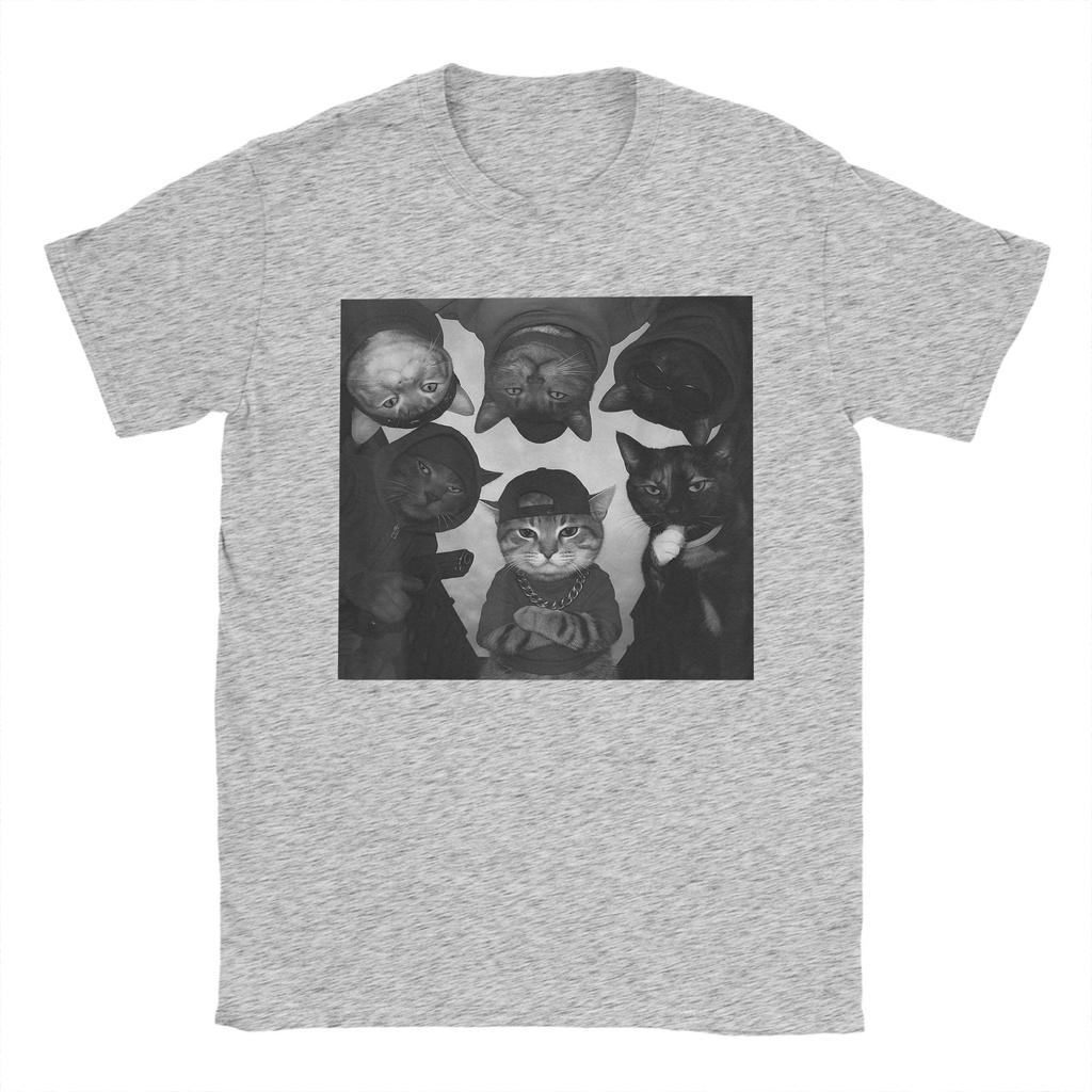 Funny Cat Meme Vintage Thug Gang T-Shirt  Harajuku T-Shirts Short Sleeve Y2K Casual Tops Summer Cotton Crewneck Oversized Tees