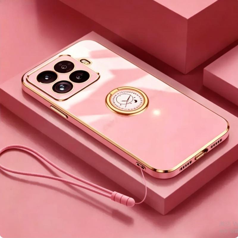 Glossy Plating Ring Holder Case for Xiaomi 17T 15T Pro Soft Silicone Lanyard Lens Protection Cover For XIAOMI MI17T Pro 15Tpro