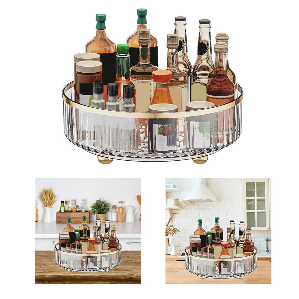 Rotating Storage Rack Multipurpose Transparent Light Luxury Space Saving Turntable Organizer for Kitchen Countertop