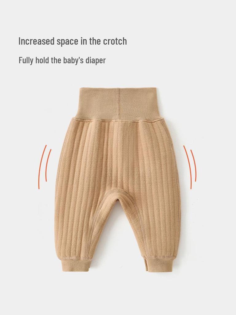 Unisex High Waist Cotton Baby Pants with Snap Closure and Open Crotch for Spring and Autumn