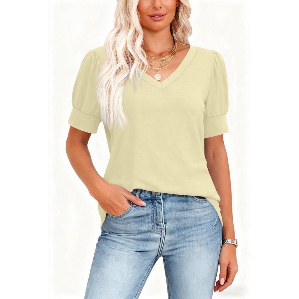 Women's Fashion Casual V, Neck Short Sleeve Color Shirt Women's Up Tops
