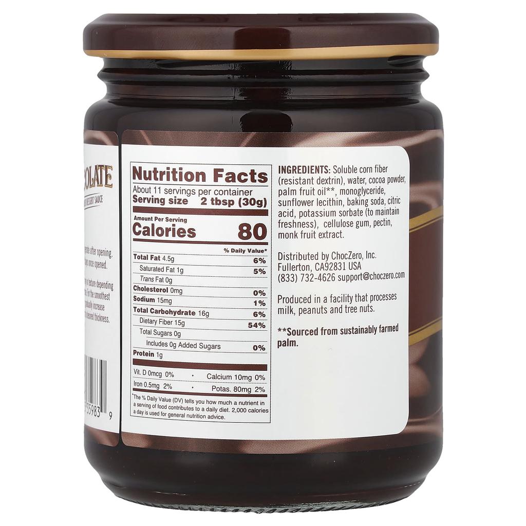 ChocZero, Dessert Sauce, Chocolate, 340g (12oz)