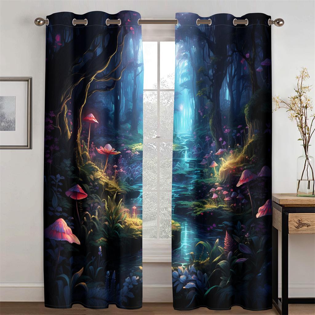 

Светящиеся грибы Сказка Фантастический волшебный лес Шторы Детская комната Декор Фэнтези Пейзаж Гостиная Спальня 2 шт 50W130H(CM)X2PCS&Hook
