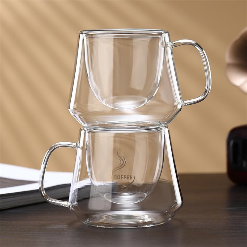 200ML Double Wall Glass Coffee Mug Diamond Shape Transparent Glass cup Heat-resistant Espresso Cup Latte Tea Water Beer Cups