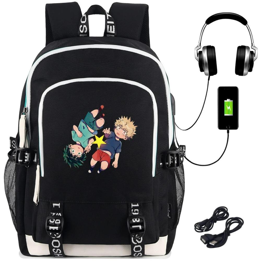 Riman My Hero Academy, surrounding backpack, large-capacity computer bag with USB port, student schoolbag