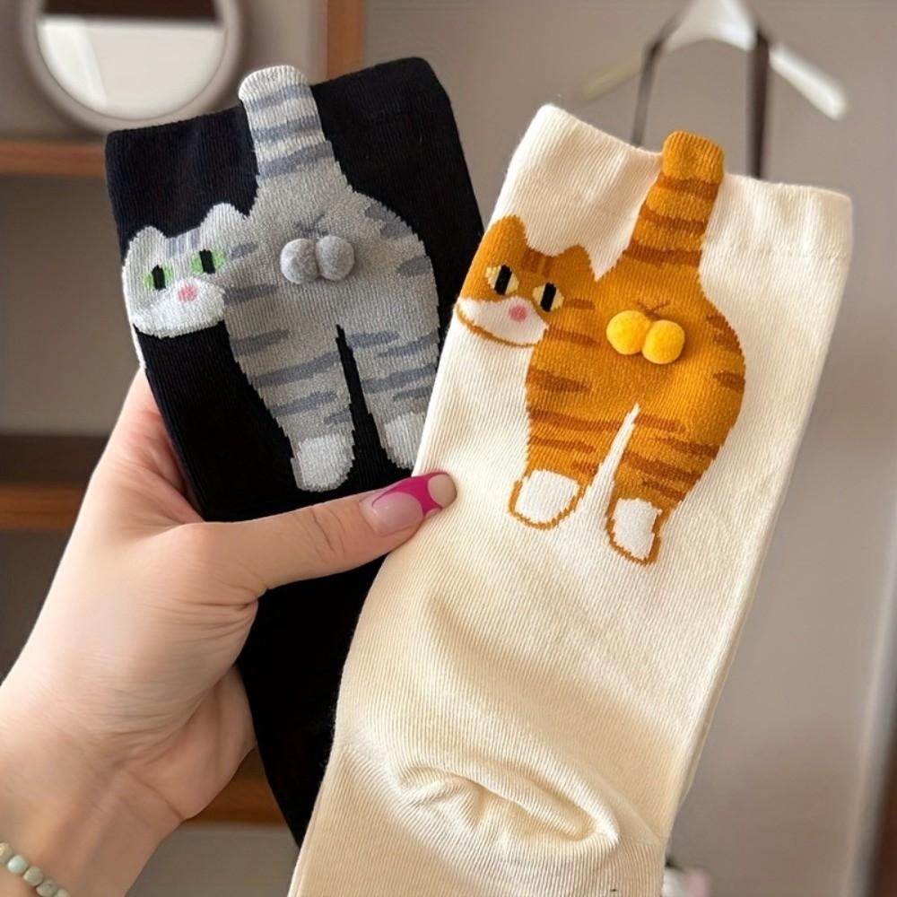Soft Cartoon Cat Socks Breathable Novelty Kitty Socks Cute 3D Cat Eggs Socks Lady