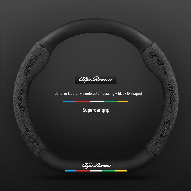 Carbon Fiber & Alcantara Leather Steering Wheel Cover for Alfa Romeo Stelvio, Stanway, Giulia, Juliet